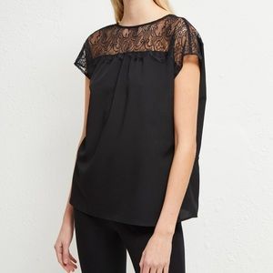 French Connection Black Lace Top with V Back